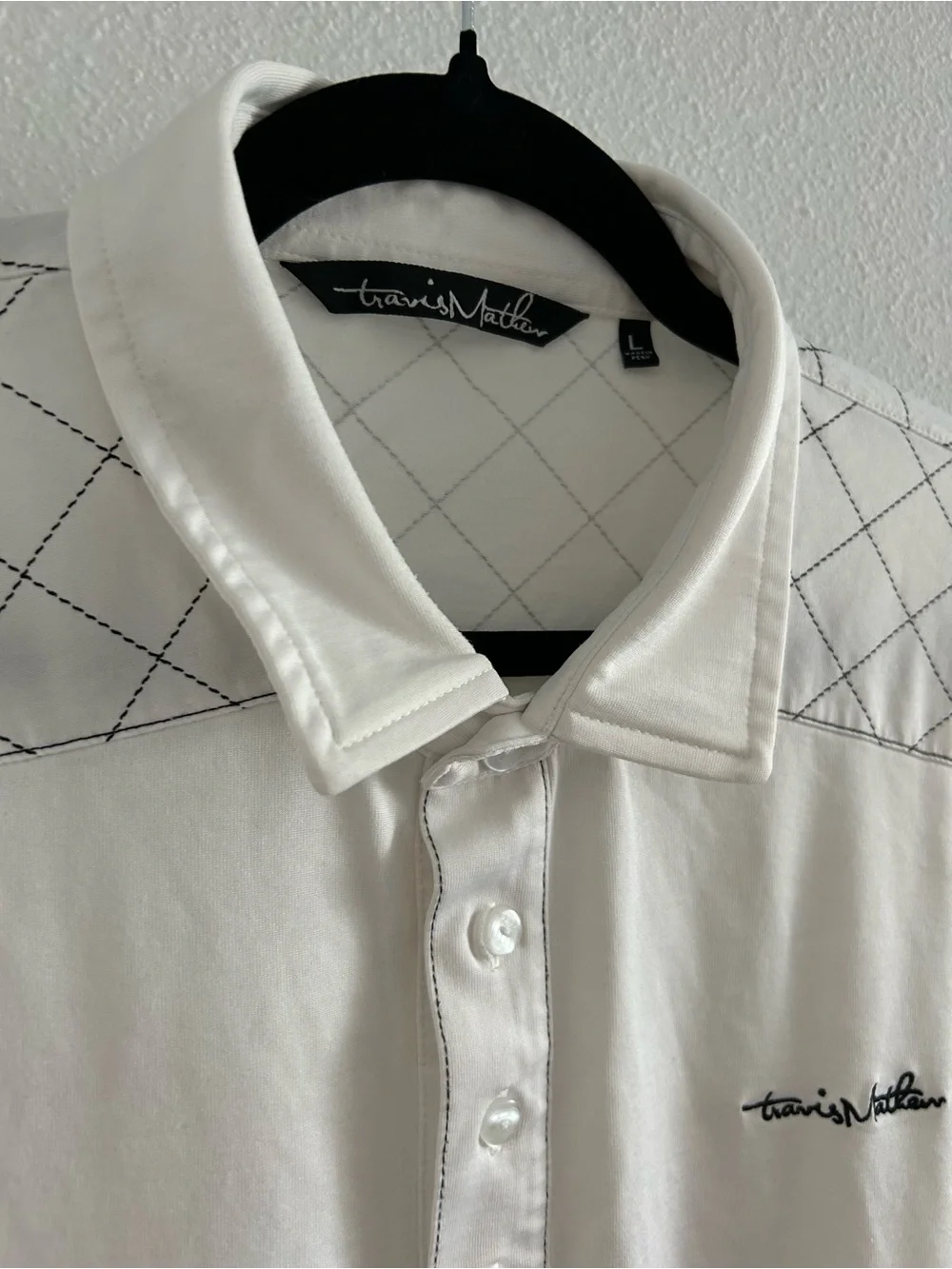 Travis Mathew White Golf Polo with Contrast Diamond Yoke - Picture 3 of 4